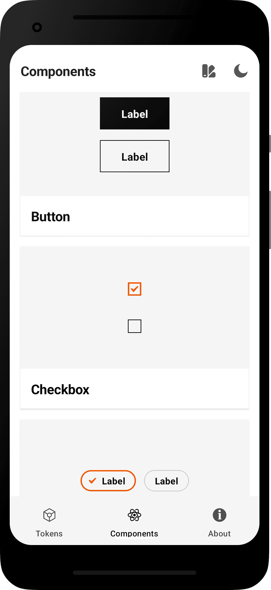 Android app - Components section showcase
